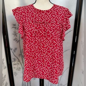 Monteau Women’s Heart Printed Short-Sleeve Blouse Top, Sz Medium, Red